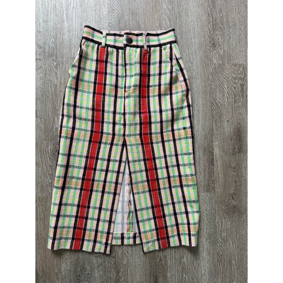 Zara EUC Structure Midi Tweed Checked Skirt Pencil Size S Pink Green - Picture 11 of 14
